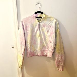 Reformation tie dye sweatshirt, quarter zip, pink/white/yellow, size XS